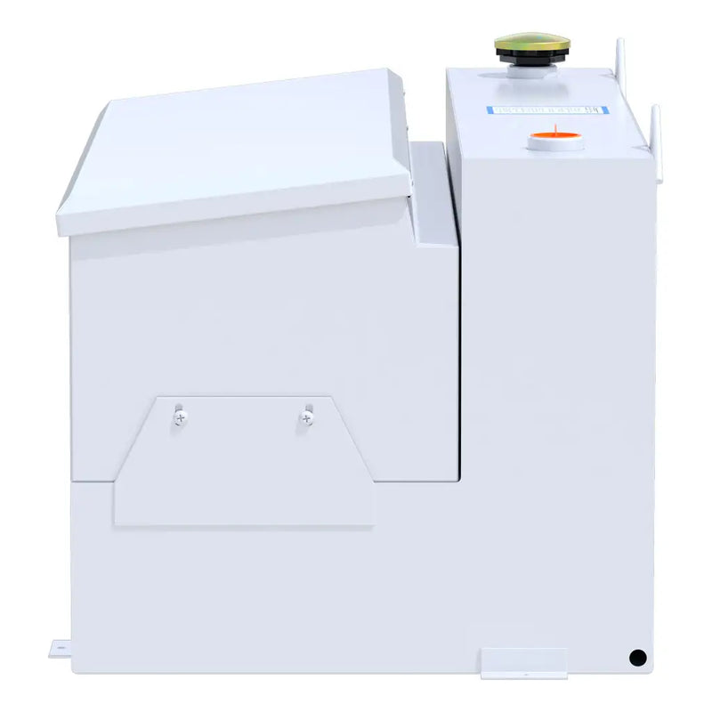UWS ST-75-COMBO-W 75-gallon combo transfer tank in white, end-on side view