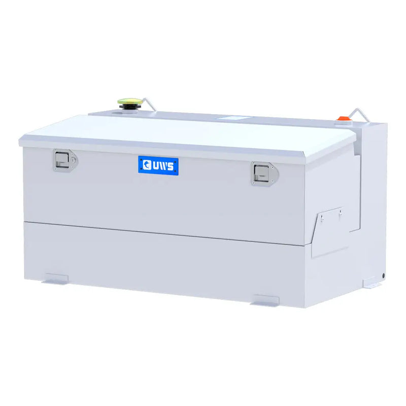 UWS ST-75-COMBO-W 75-gallon combo transfer tank in white, front three-quarter studio view