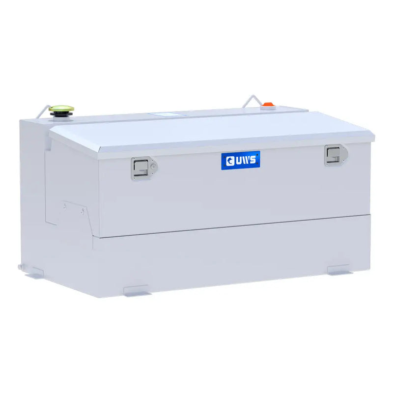 UWS ST-75-COMBO-W 75-gallon combo transfer tank in white, three-quarter studio view