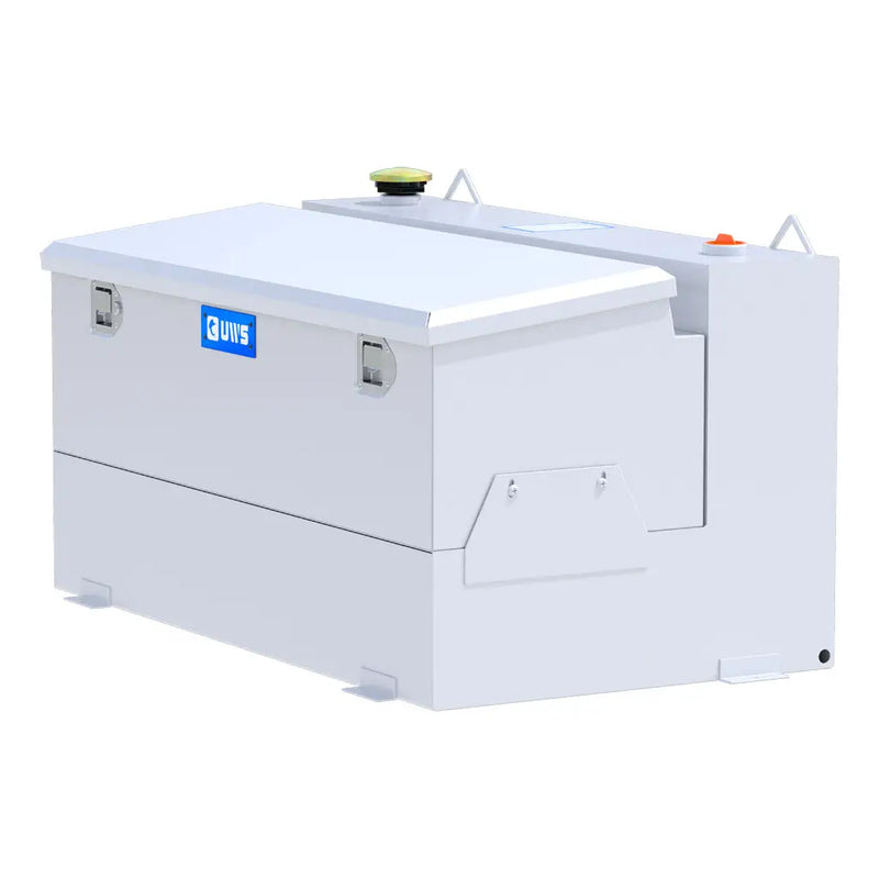 UWS ST-75-COMBO-W 75-gallon combo transfer tank in white, rear three-quarter view