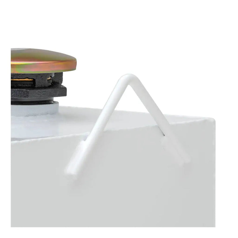 UWS ST-75-COMBO-W 75-gallon combo transfer tank in white, close-up of the vent fitting and a welded lift hook