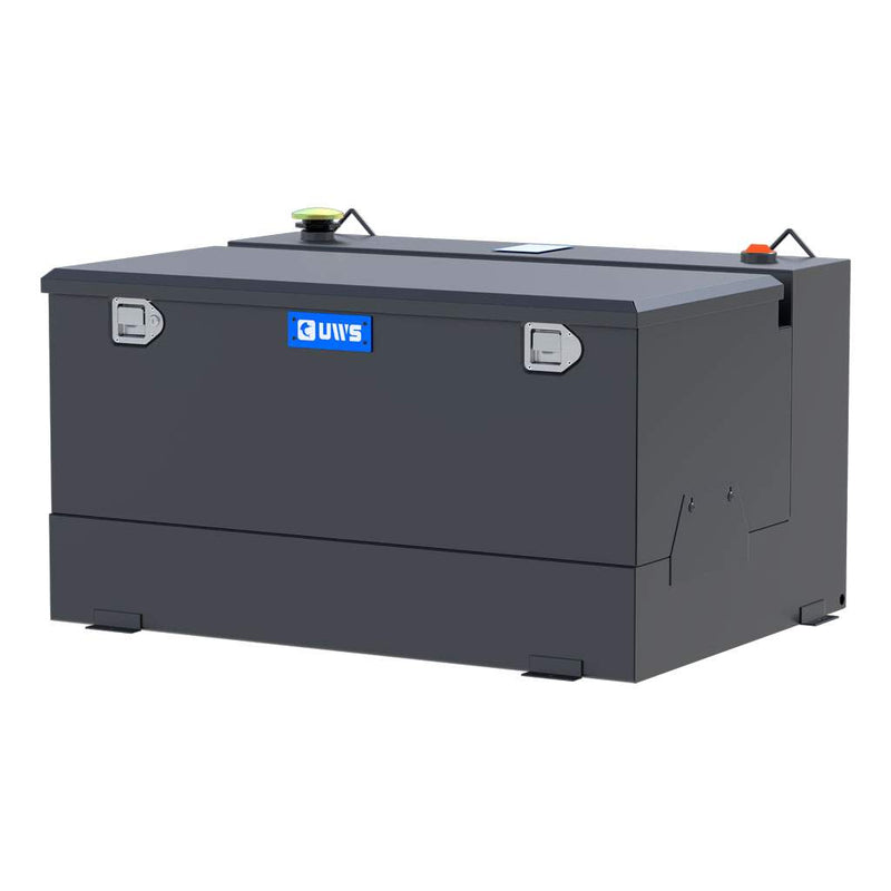 UWS ST-85-COMBO-MB 85-gallon combo transfer tank in matte black, front three-quarter studio view