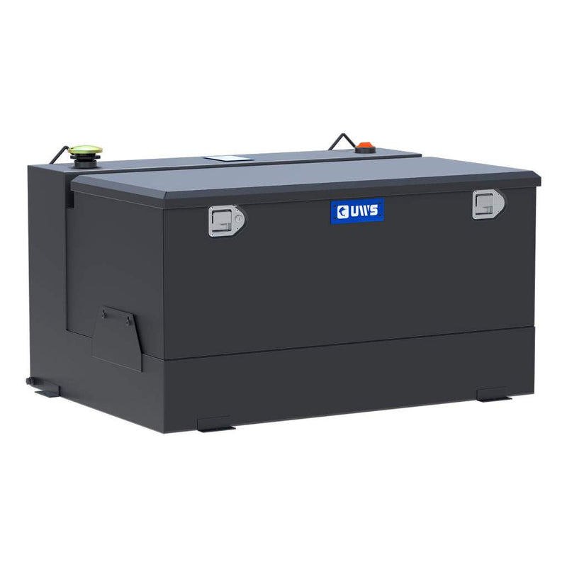 UWS ST-85-COMBO-MB 85-gallon combo transfer tank in matte black, three-quarter studio view