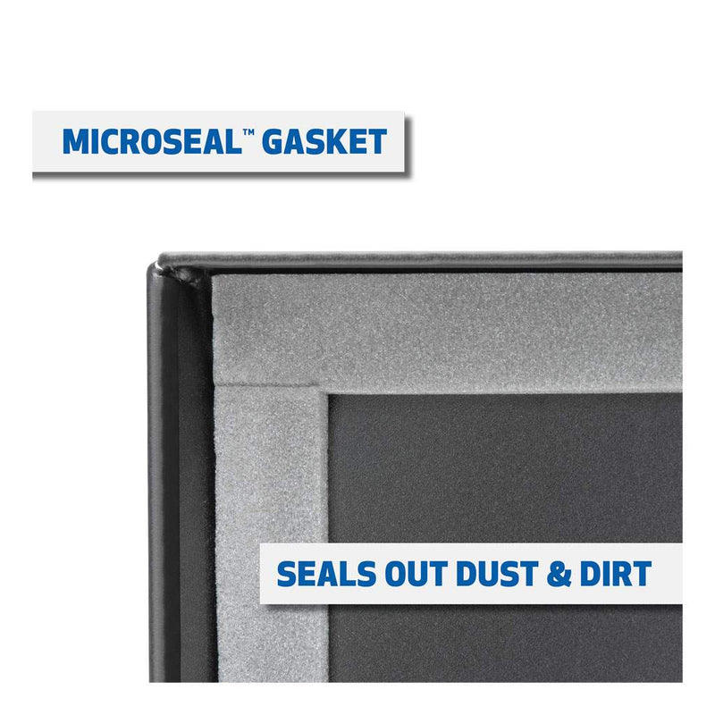 UWS ST-85-COMBO-MB 85-gallon combo transfer tank in matte black, diagram captioned MICROSEAL GASKET SEALS OUT DUST & DIRT