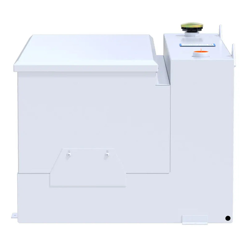 UWS ST-85-COMBO-W 85-gallon combo transfer tank in white, end-on side view