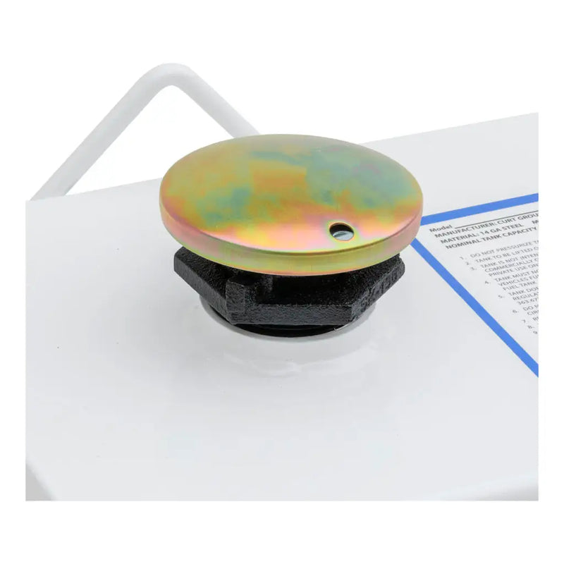 UWS ST-85-COMBO-W 85-gallon combo transfer tank in white, close-up of the lockable vented fill cap