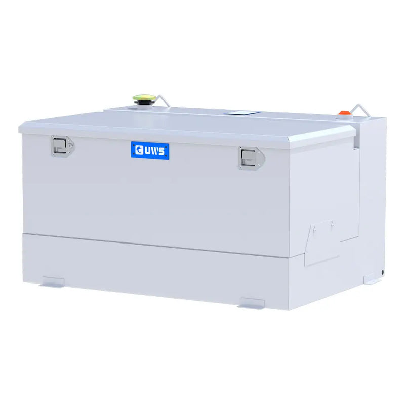 UWS ST-85-COMBO-W 85-gallon combo transfer tank in white, front three-quarter studio view