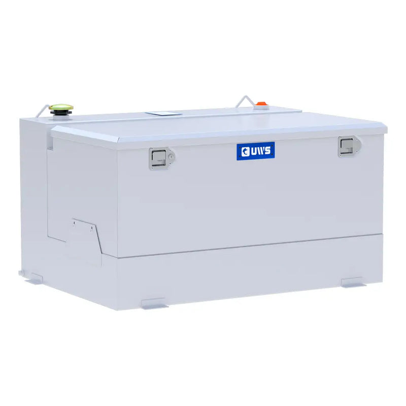 UWS ST-85-COMBO-W 85-gallon combo transfer tank in white, three-quarter studio view