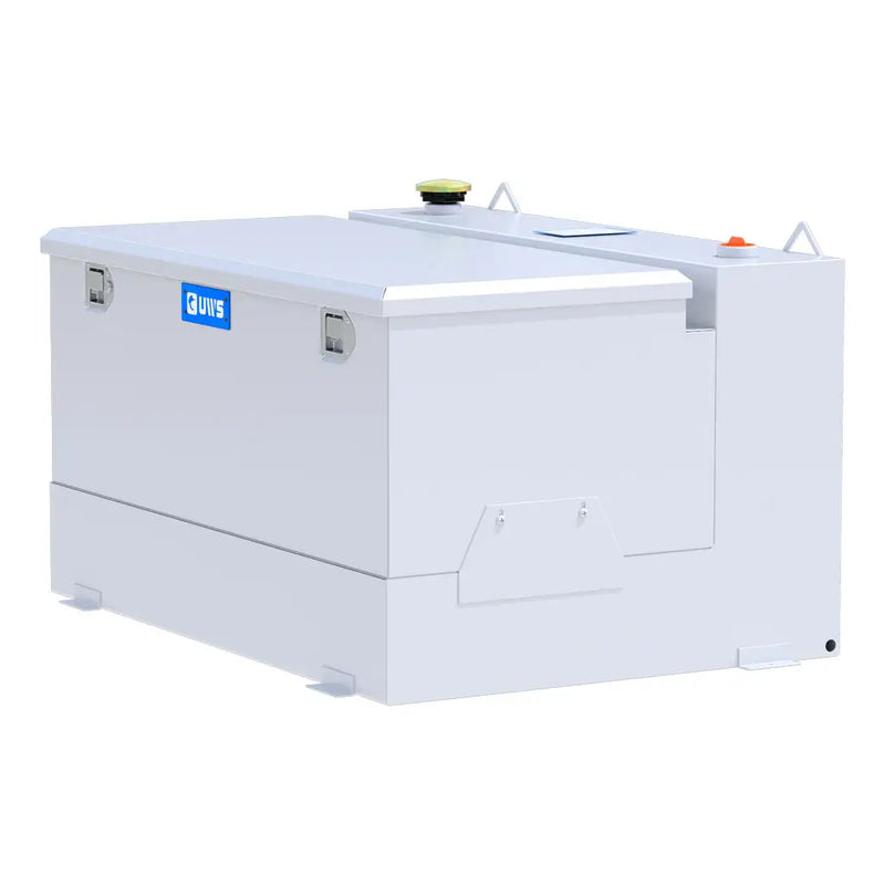 UWS ST-85-COMBO-W 85-gallon combo transfer tank in white, rear three-quarter view