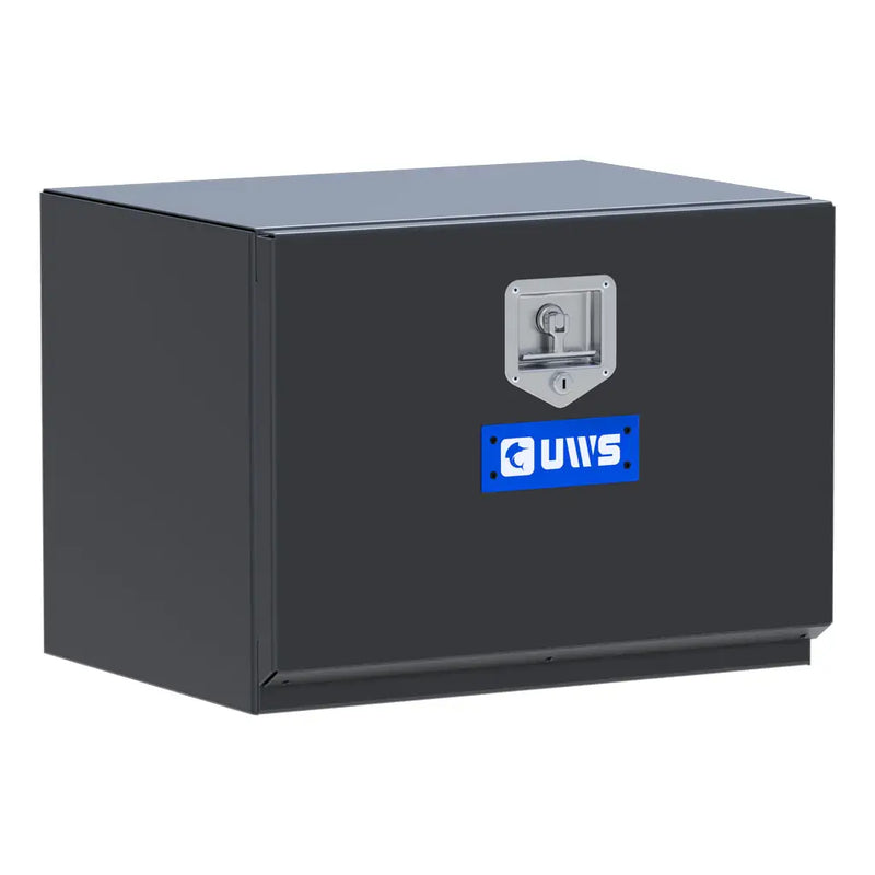 UWS 24" Steel Underbody Tool Box, Matte Black Single-Door, hero, front three-quarter studio view on white
