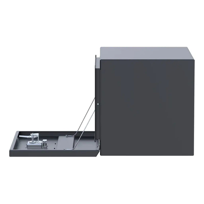 UWS 24" Steel Underbody Tool Box, Matte Black Single-Door, studio angle, fully open