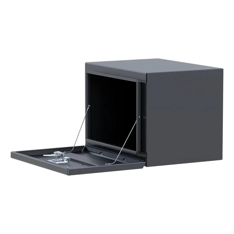 UWS 24" Steel Underbody Tool Box, Matte Black Single-Door, studio angle, opened from the side