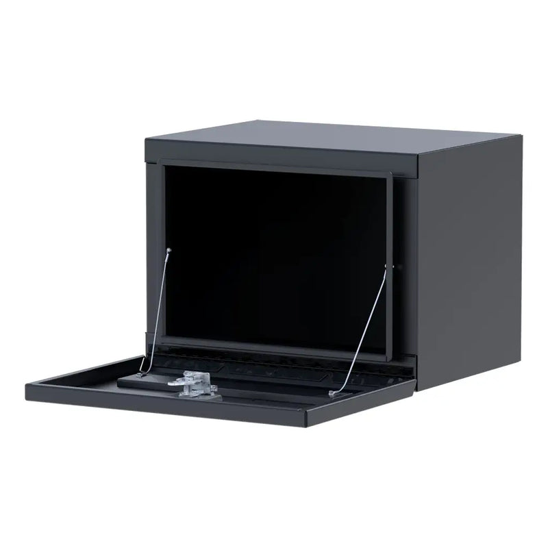UWS 24" Steel Underbody Tool Box, Matte Black Single-Door, studio angle, opened