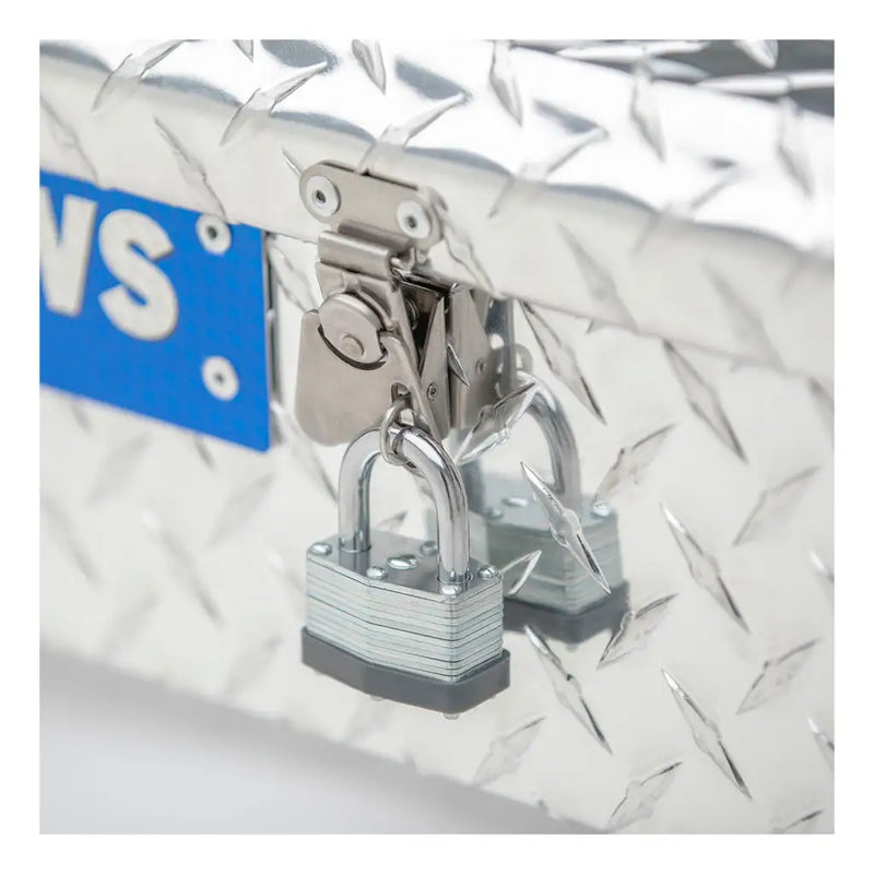 UWS Aluminum Tote Box, 21" x 12.25" x 7", close-up of the latch mechanism