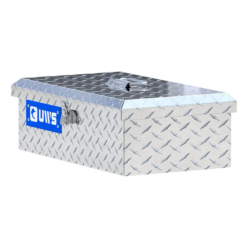 UWS Aluminum Tote Box, 21" x 12.25" x 7", studio angle, opened from the side