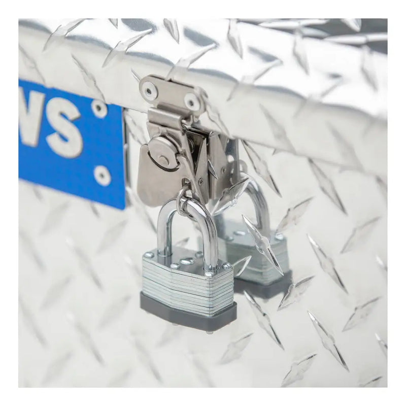 UWS Aluminum Tote Box, 21" x 12.25" x 11.25", close-up of the latch mechanism
