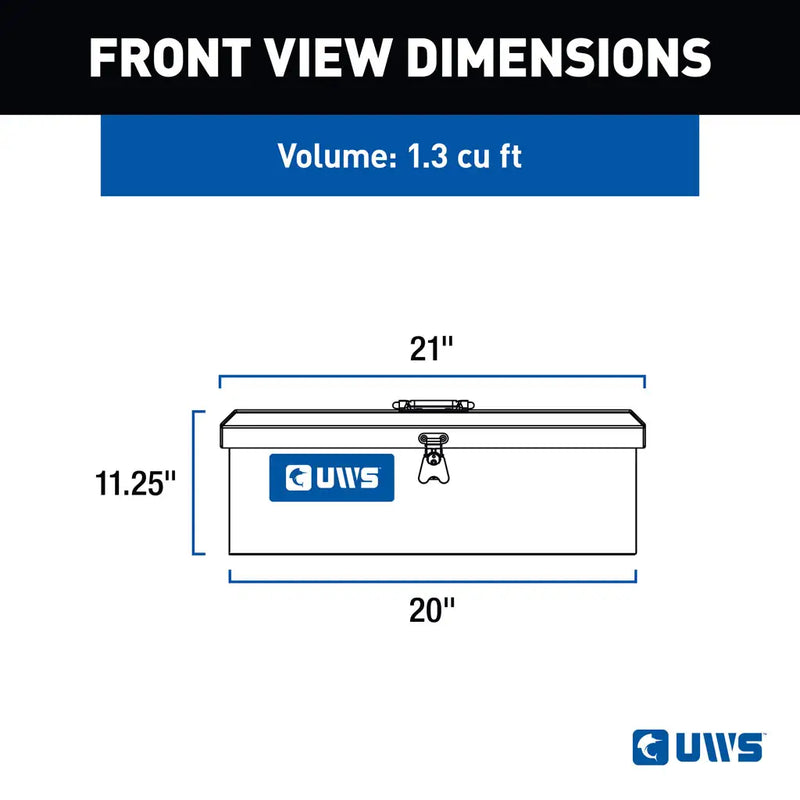 UWS Aluminum Tote Box, 21" x 12.25" x 11.25", manufacturer front view dimension drawing