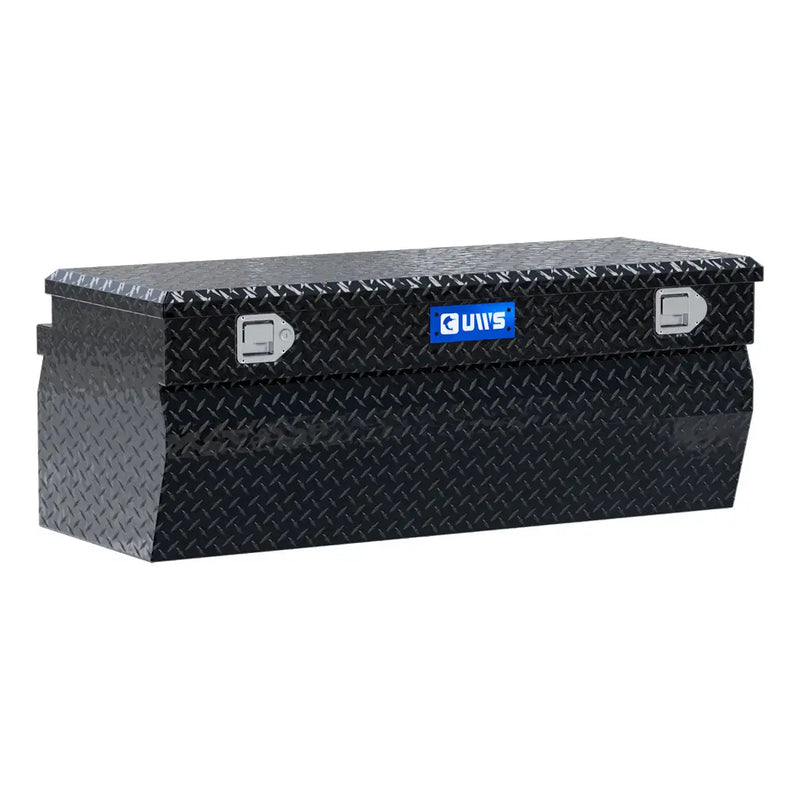 UWS 48" Wedge Utility Chest Box in gloss black, front three-quarter studio view with the lid closed