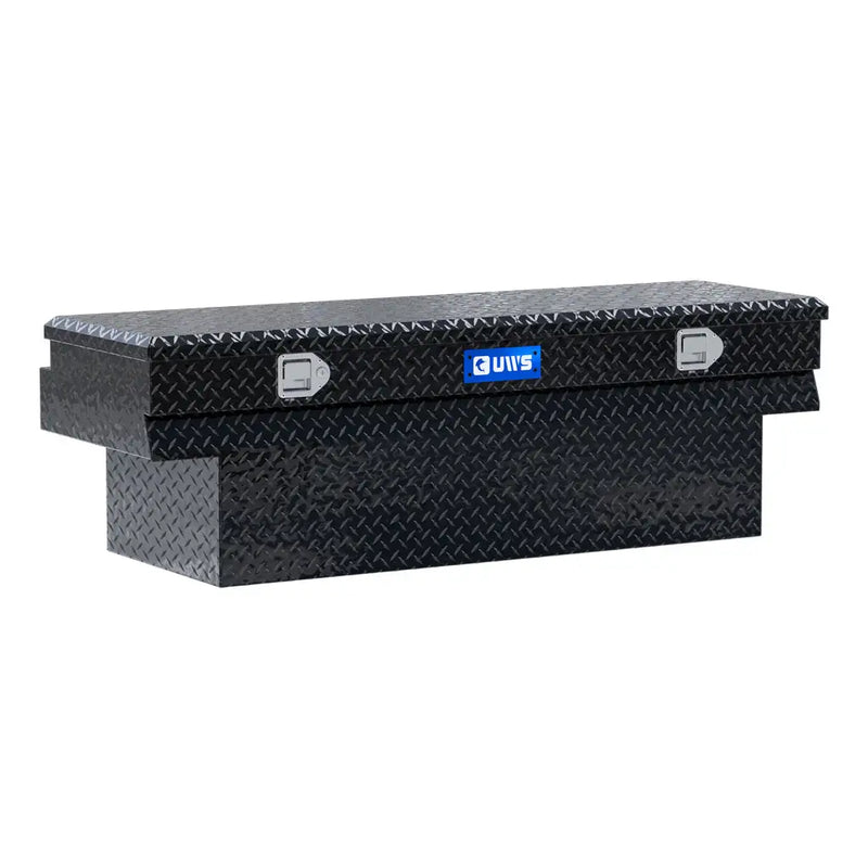 UWS 60" Notched Utility Chest Box in gloss black, front three-quarter studio view with the lid closed