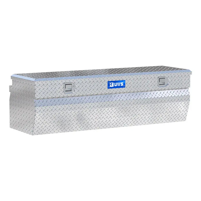 UWS 60" Wedge Utility Chest Box in bright aluminum, front three-quarter studio view with the lid closed