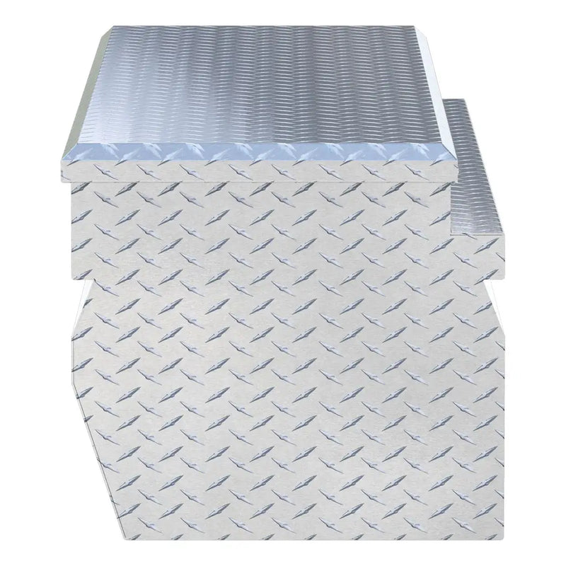 UWS 60" Wedge Utility Chest Box end view showing the lid overhang and the depth of the tub