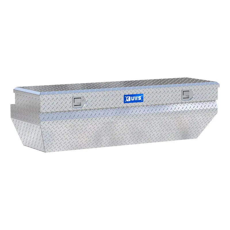 UWS 62" Wedged Angled Utility Chest Box in bright aluminum, front three-quarter studio view with the lid closed