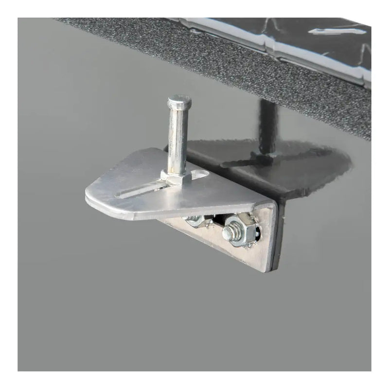 UWS TBS-60-A-BLK 60" gloss black crossover truck tool box, lid prop bracket detail