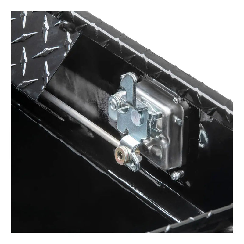 UWS TBS-63-A-BLK 63" gloss black crossover truck tool box, interior lock rod and lid stay detail
