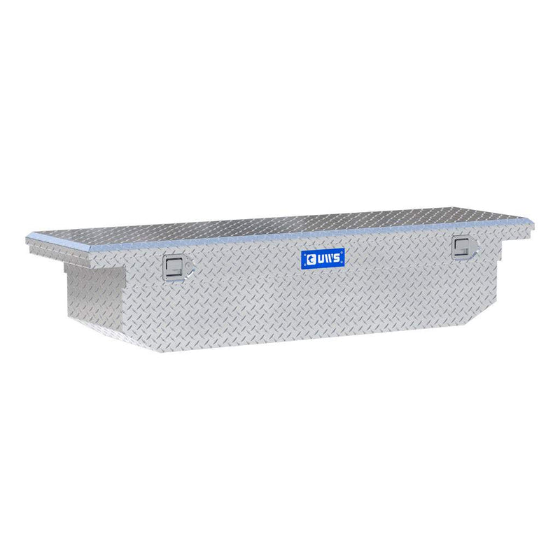 UWS TBS-69-A-LP 69" bright aluminum crossover truck tool box, front three-quarter studio render