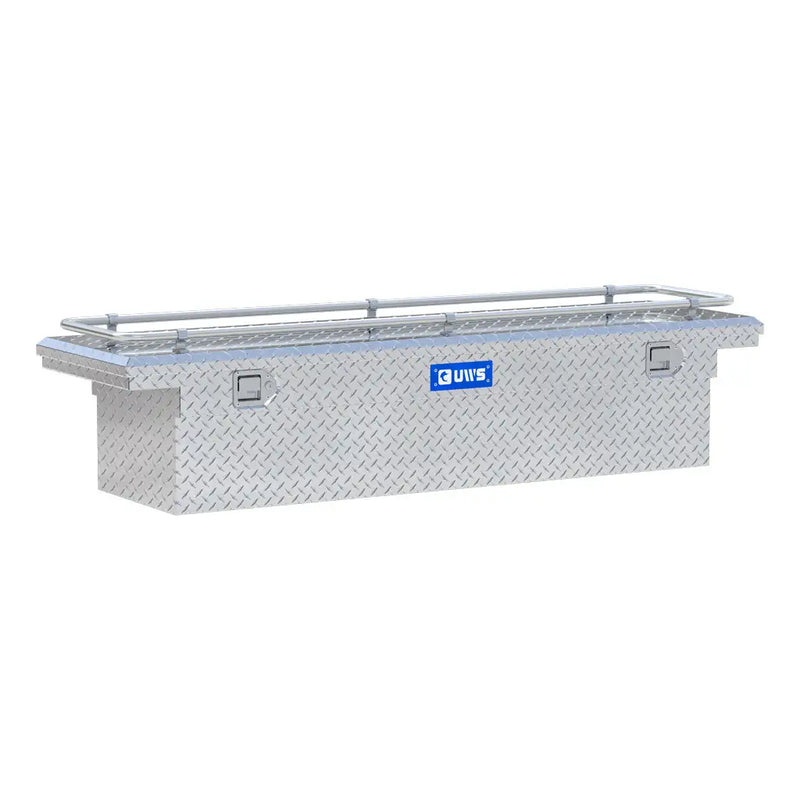 UWS TBS-69-LP-R 69" bright aluminum crossover truck tool box, front three-quarter studio render