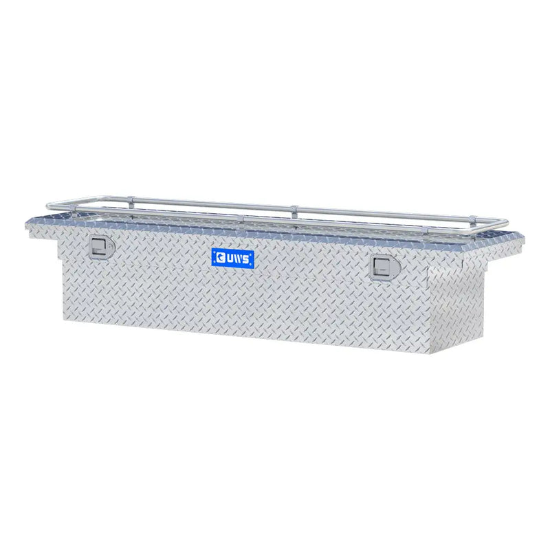 UWS TBS-69-LP-R 69" bright aluminum crossover truck tool box, rear elevation