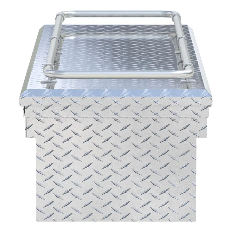 UWS TBS-69-LP-R 69" bright aluminum crossover truck tool box, end elevation