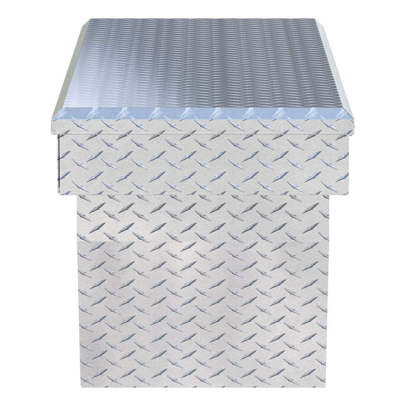UWS TBSD-69-A 69" bright aluminum crossover truck tool box, end elevation