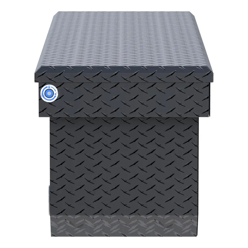 UWS 72" Deep Angled Push Button Crossover Truck Tool Box, Matte Black Aluminum, studio angle, fully open