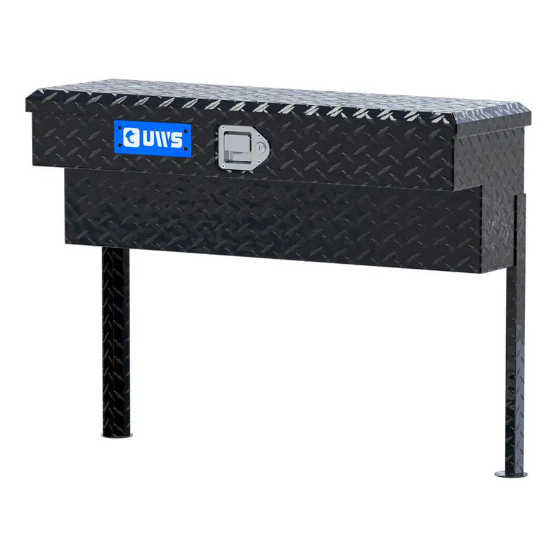 UWS 36" Truck Side Tool Box, Gloss Black Aluminum, studio angle, opened