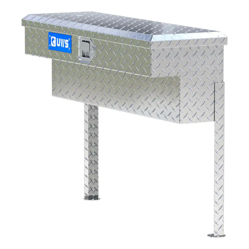 UWS 36" Truck Side Tool Box, Bright Aluminum, hero, front three-quarter studio view on white