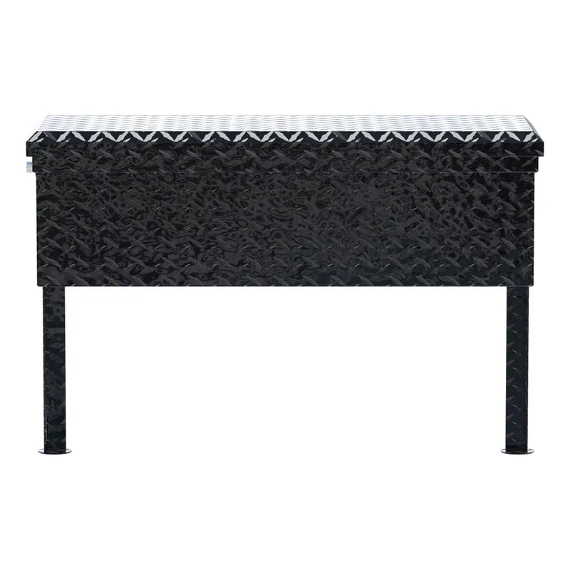 UWS 36" Low Profile Truck Side Tool Box, Gloss Black Aluminum, studio angle, fully open