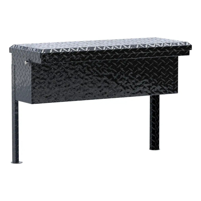 UWS 36" Low Profile Truck Side Tool Box, Gloss Black Aluminum, studio angle, opened from the side