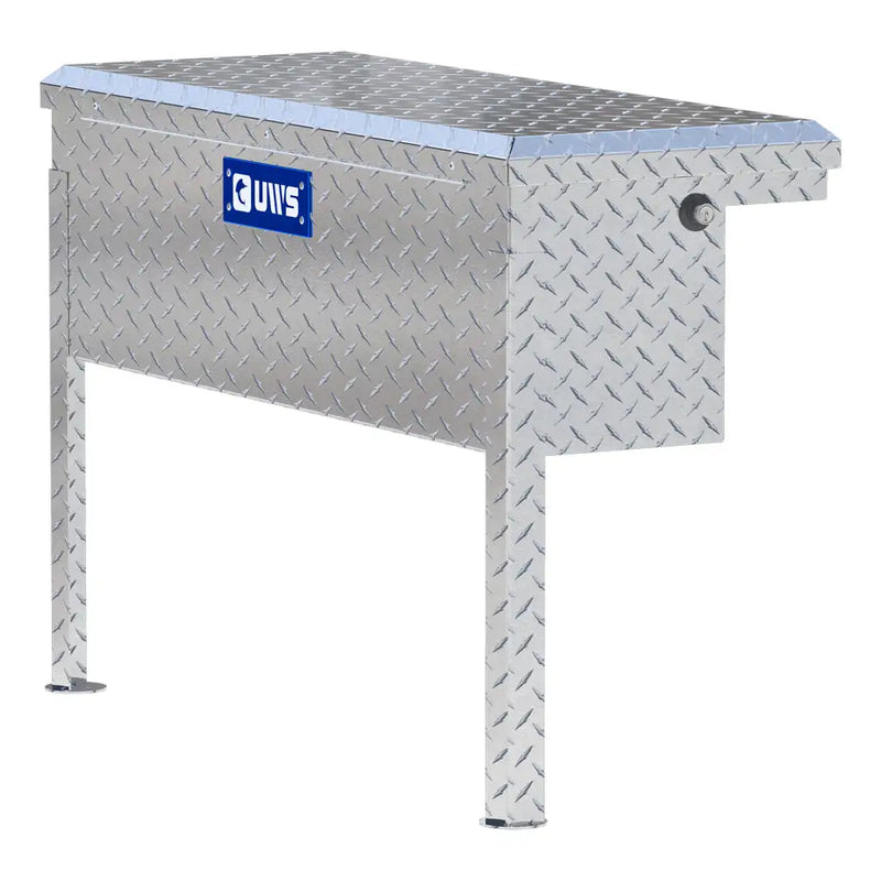 UWS 36" Low Profile Truck Side Tool Box, Bright Aluminum, hero, front three-quarter studio view on white