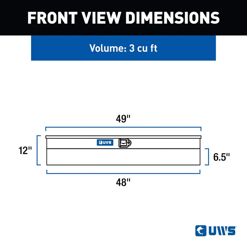 UWS 48" Truck Side Tool Box, Gloss Black Aluminum, manufacturer front view dimension drawing