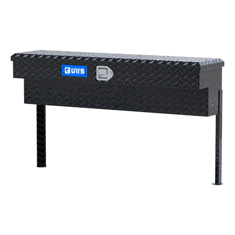 UWS 48" Truck Side Tool Box, Gloss Black Aluminum, studio angle, opened
