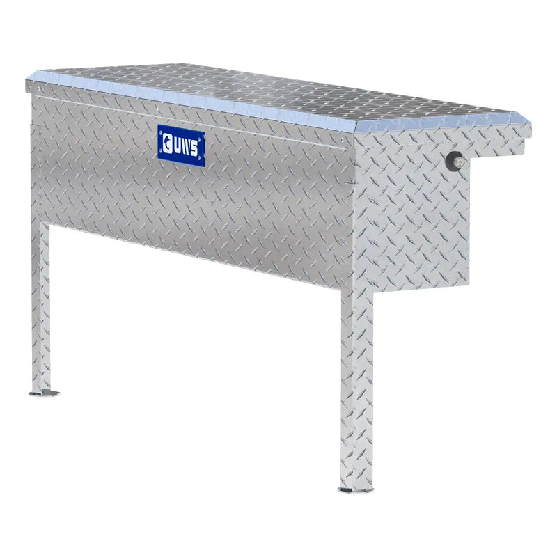 UWS 48" Low Profile Truck Side Tool Box, Bright Aluminum, hero, front three-quarter studio view on white