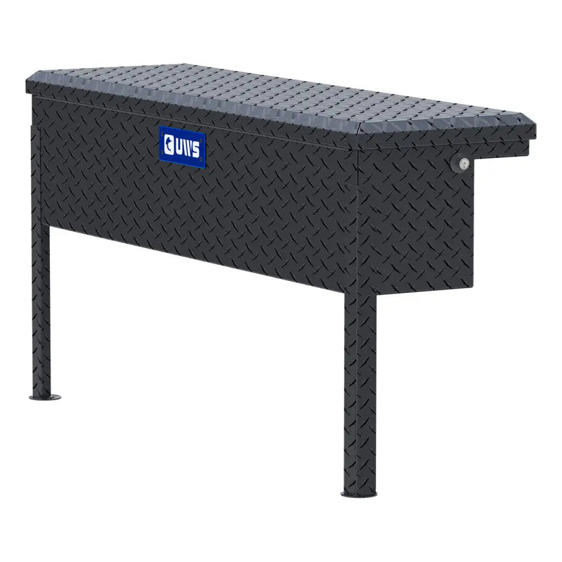 UWS 48" Low Profile Truck Side Tool Box, Matte Black Aluminum, hero, front three-quarter studio view on white