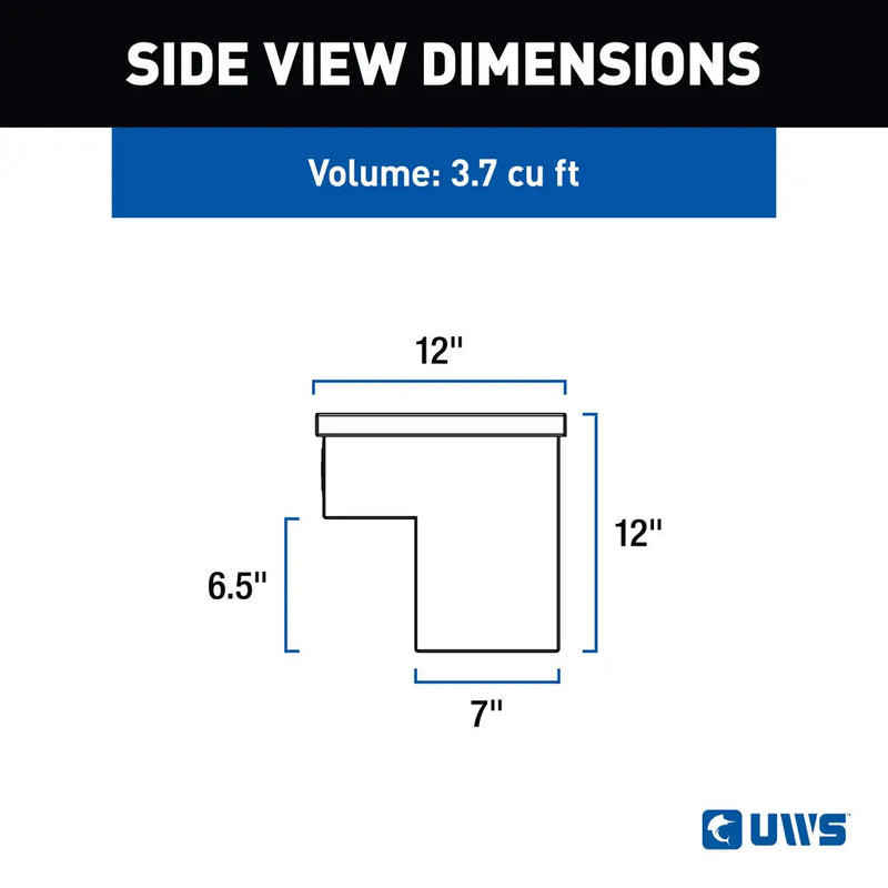 UWS 60" Truck Side Tool Box, Gloss Black Aluminum, manufacturer side view dimension drawing
