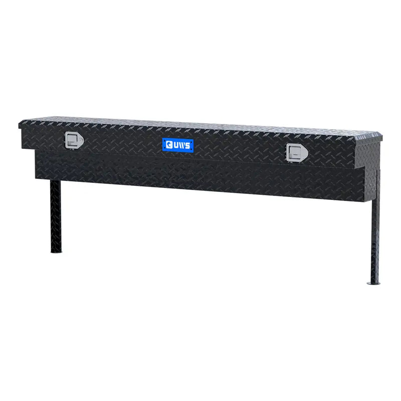 UWS 72" Truck Side Tool Box, Gloss Black Aluminum, studio angle, opened