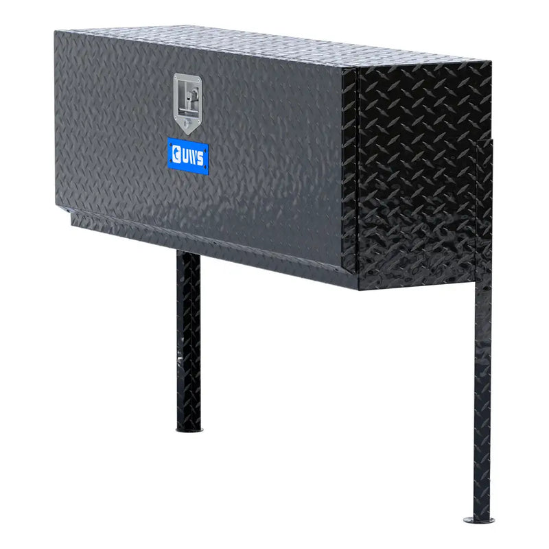 UWS 48" Topside Truck Tool Box, Single-Door Gloss Black Aluminum, hero, front three-quarter studio view on white