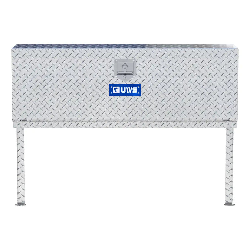UWS 48" Topside Truck Tool Box, Single-Door Bright Aluminum, studio angle, front elevation