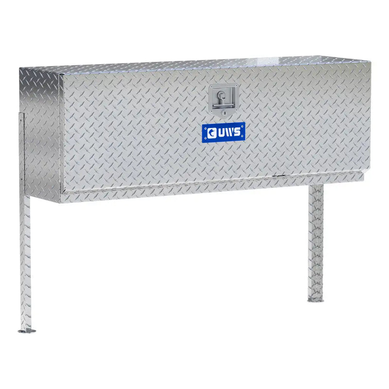 UWS 48" Topside Truck Tool Box, Single-Door Bright Aluminum, studio angle, opened from the side