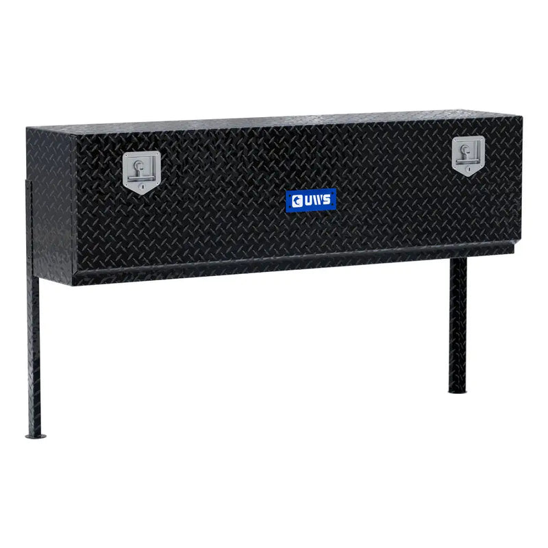 UWS 60" Topside Truck Tool Box, Single-Door Gloss Black Aluminum, studio angle, opened from the side