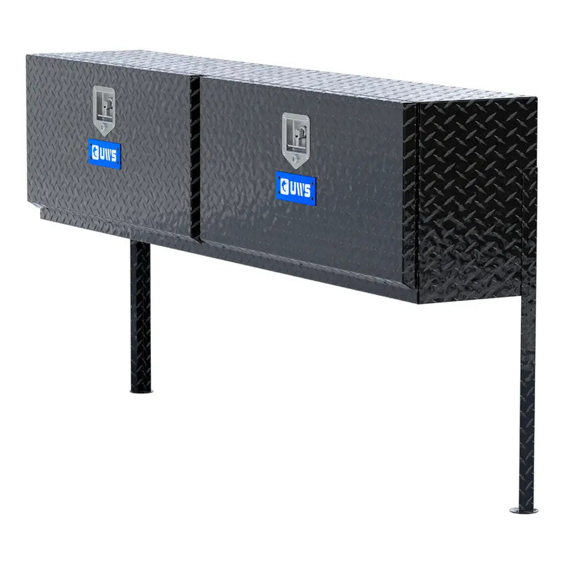 UWS 72" Topside Truck Tool Box, Double-Door Gloss Black Aluminum, hero, front three-quarter studio view on white